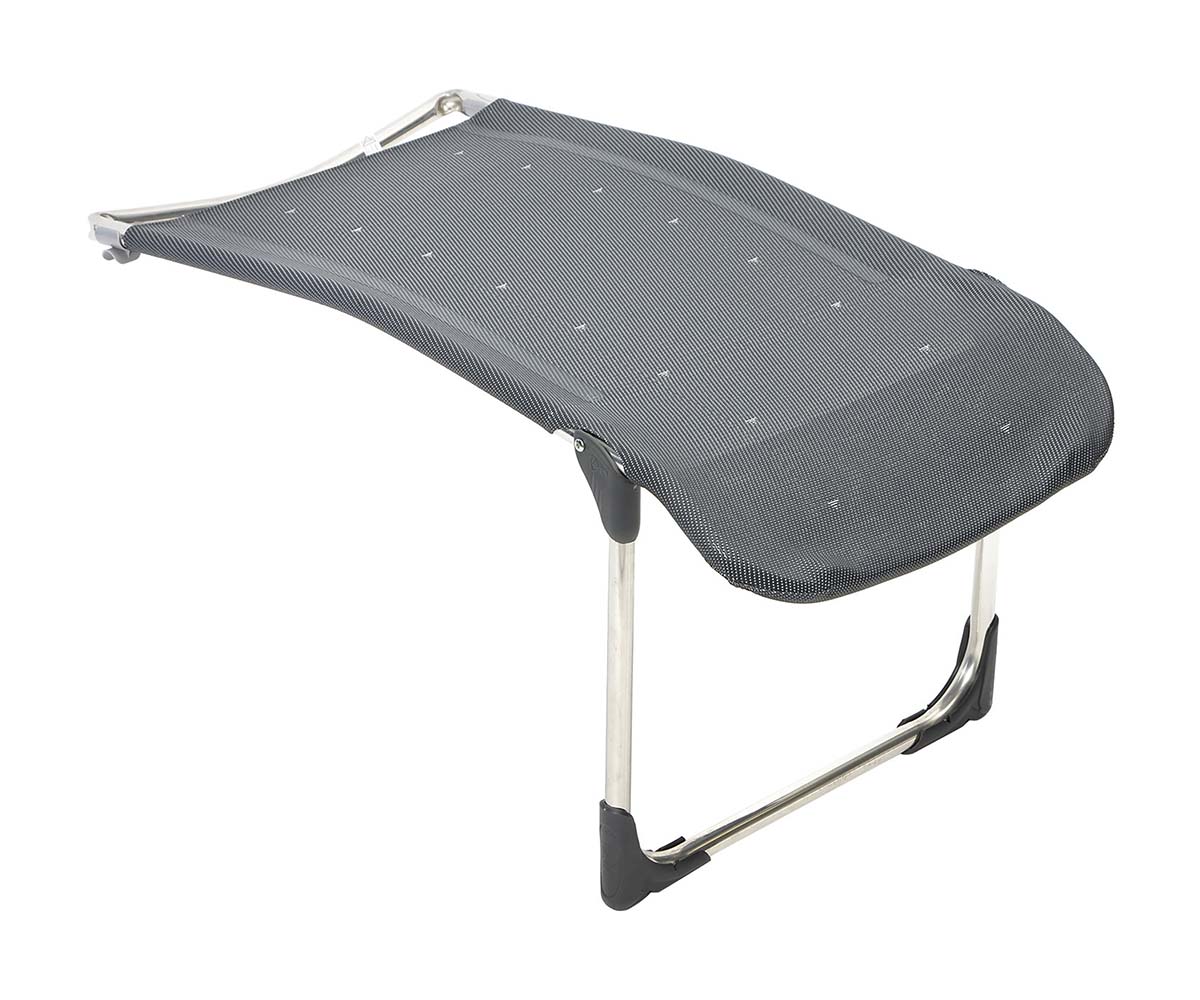 1104890 A comfortable and compact folding footstool. This footstool is suitable for all Crespo positionable chairs. Ergonomically shaped with continuous fabric for optimal comfort. This footstool can be pushed under the chair after use.