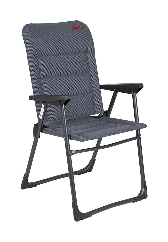 1148300 Een extra stevige en comfortabele stoel. Deze stoel is extra stabiel door het U-vormig frame en de stabilisatoren en de stoel is voorzien van comfortabele armleuningen. Ook veilig voor kinderen. Na gebruik is deze stoel eenvoudig en compact opvouwbaar.