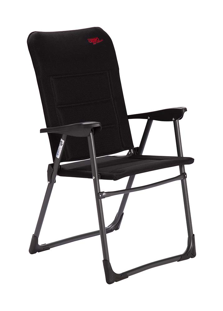 1148301 Een extra stevige en comfortabele stoel. Deze stoel is extra stabiel door het U-vormig frame en de stabilisatoren en de stoel is voorzien van comfortabele armleuningen. Ook veilig voor kinderen. Na gebruik is deze stoel eenvoudig en compact opvouwbaar.