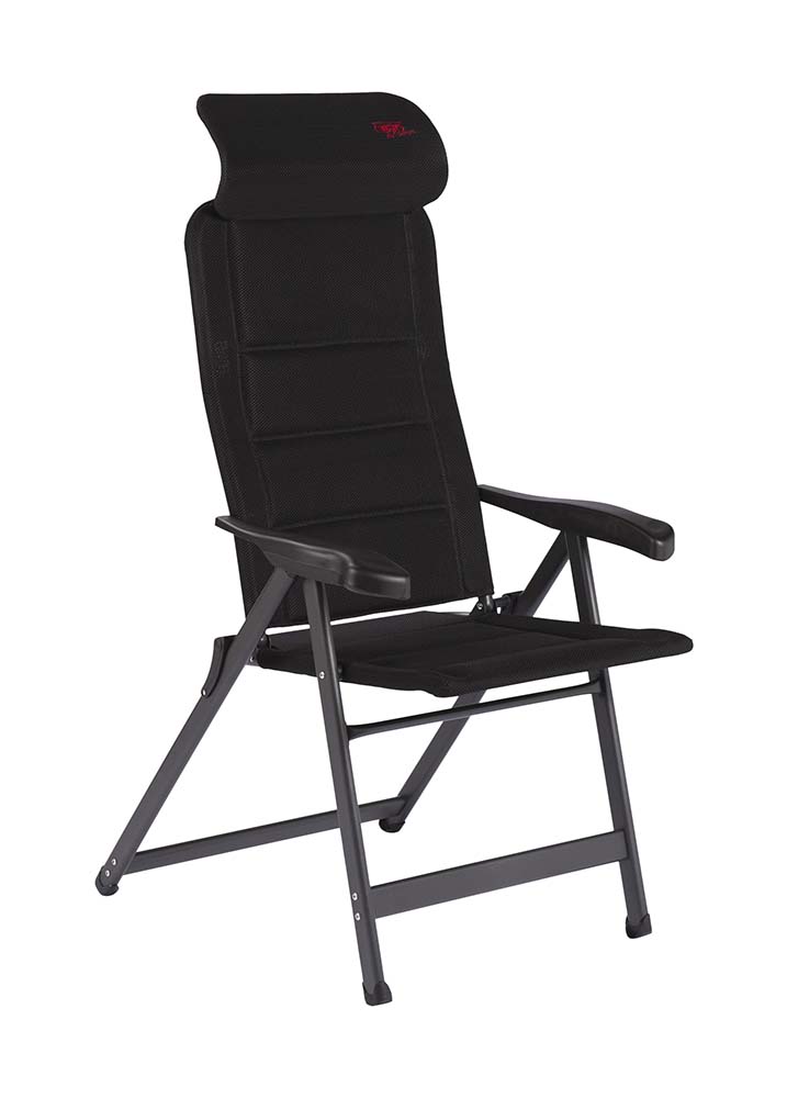 1149138 Een luxe en zeer comfortabele standenstoel met een extra lange rugleuning (94 cm). Uitermate geschikt voor langere mensen! Deze stoel biedt maximaal comfort door de in 7 standen verstelbare rugleuning. Zowel de rugleuning als de armleggers zijn ergonomisch gevormd. De stoel is voorzien van een geanodiseerd H-frame voor extra stabiliteit en stevigheid. De stoel is uitgerust met een gepolsterde 3D stof. De comfortabele vulling van deze stof is extra luchtdoorlatend en houdt door de open celstructuur geen vocht vast. Hierdoor is de stoel veel sneller droog dan stoelen met een traditionele schuimvulling.Door zijn unieke ontwerp is deze stoel zeer compact en daardoor gemakkelijk mee te nemen.