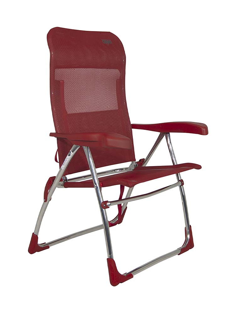1149323 Een luxe en comfortabele strandstoel. Ideaal voor gebruik op het strand, voor de tent of voor onderweg. Deze stoel is verstelbaar in 7 standen. Daarnaast is deze strandstoel voorzien van comfortabele armleuningen. Deze stoel is zeer compact en mede door de draaglussen gemakkelijk mee te nemen.