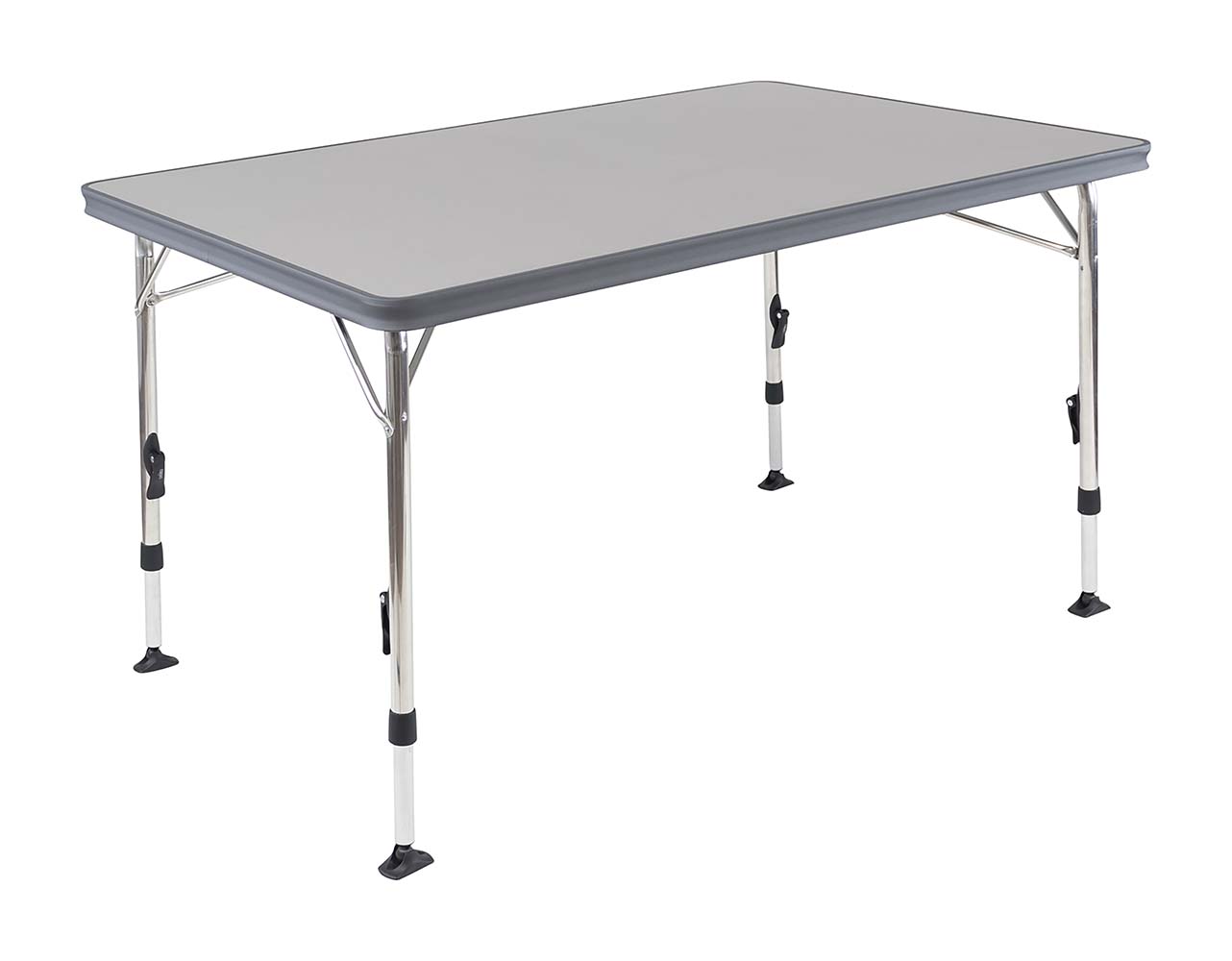 1151385 A luxurious and stylish table. This lightweight camping table features a heat-resistant and waterproof table top. The table has infinitely adjustable legs (59-74 cm) which can be folded, making this table easy and compact to transport. Because this table has stabilizing feet, it is stable on any surface.