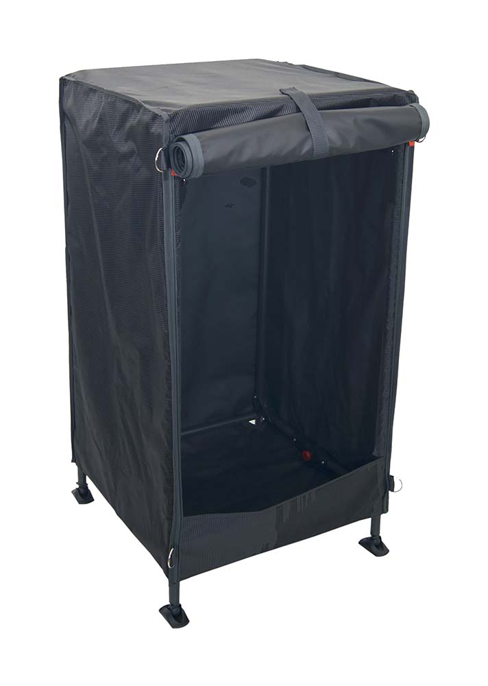 1157031 Practical storage cabinet, ideal for use in the storage space of, for example, a camper. Equipped with various anchor points to secure the cabinet. Smart assembly system. With the 2 included shelves, the cabinet can be arranged both horizontally and vertically. Includes storage bag.