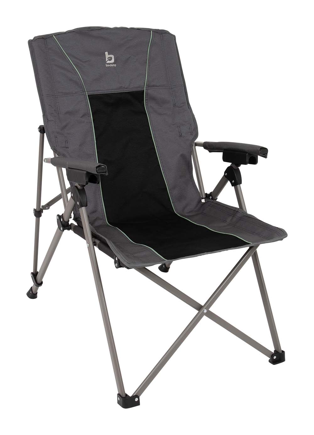 1204738 A luxury folding chair with an adjustable back rest.  The back rest of this comfortable chair can be adjusted into 4 positions. Ideal chair for a more active seat to the table. Extra strong due to the steel frame and 600 denier nylon covering. The arm rests are covered for extra comfort. Is delivered in a handy carrying case (lxwxh: 102x18x18 cm). Seat height: 43 centimetres. Seat depth: 45-50 centimetres. Seat width: 62 centimetres. Length of back rest: 64 centimetres. Maximum weight: 100 kilograms.