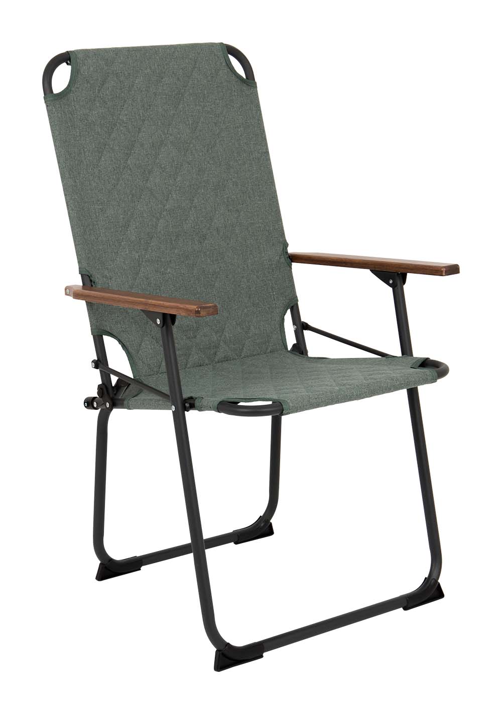 1211886 "Een extra hoge en brede comfortabele klapstoel. De klassieker met een moderne industriële uitstraling. Een stoel waarbij stijl, comfort en functionaliteit worden gecombineerd. Voorzien van een gepolsterde Cationic bekleding voor ultiem comfort, een lichtgewicht aluminium frame en bamboe armleggers. Daarnaast is het stiksel voorzien van een modern patroon. Een ideale stoel voor in de tuin of op de camping, maar ook op het balkon en in de woonkamer. Daarnaast is deze stoel voorzien van extra stabilisatoren en een 'safety-lock' tegen ongewenst inklappen. Compact mee te nemen."