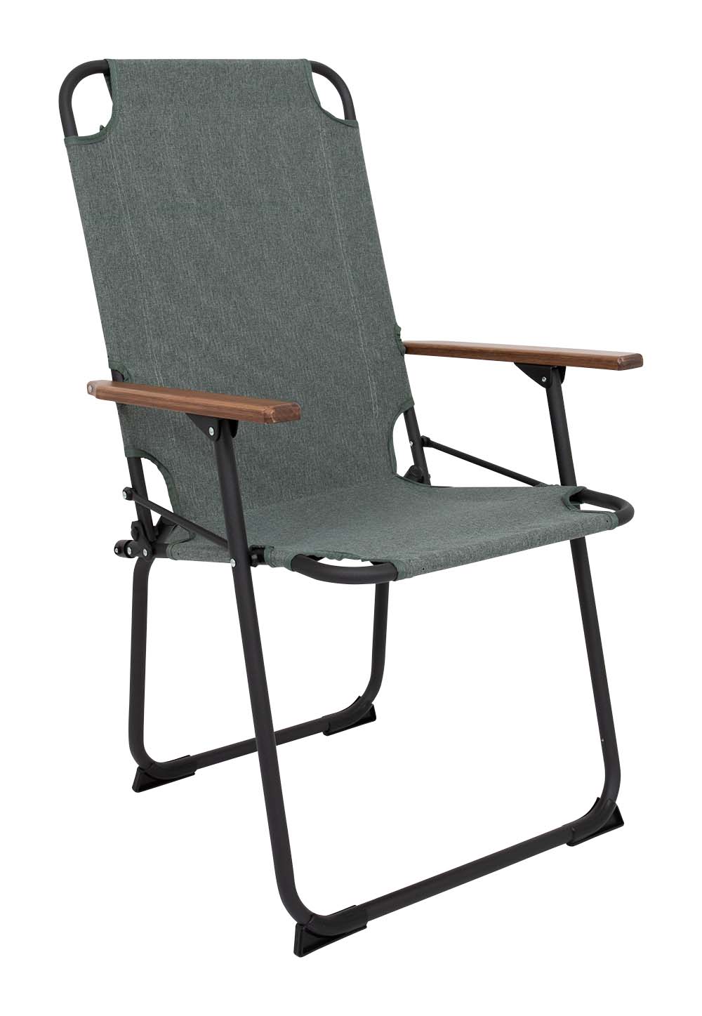 1211893 "Een extra hoge en brede comfortabele klapstoel. Een klassieke en zeer compacte klapstoel met een moderne industriële uitstraling. Een stoel waarbij stijl, comfort en functionaliteit worden gecombineerd. Voorzien van een Cationic bekleding, een lichtgewicht aluminium frame en bamboe armleggers. Een ideale stoel voor in de tuin of op de camping, maar ook op het balkon en in de woonkamer. Daarnaast is deze stoel voorzien van extra stabilisatoren en een 'safety-lock' tegen ongewenst inklappen. Compact mee te nemen."