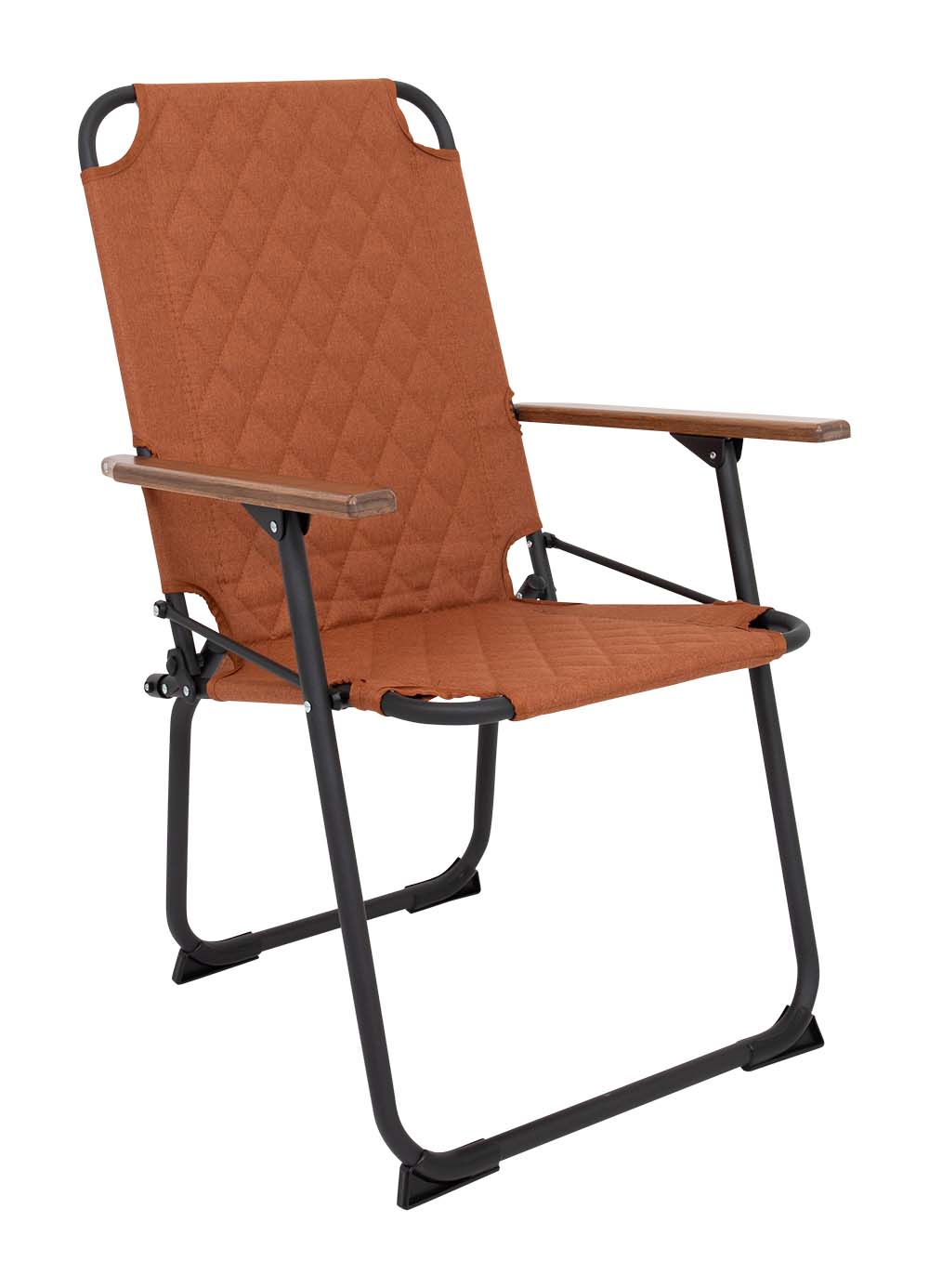 1211895 "De klassieker met een moderne industriële uitstraling. Een stoel waarbij stijl, comfort en functionaliteit worden gecombineerd. Voorzien van een gepolsterde Cationic bekleding voor ultiem comfort, een lichtgewicht aluminium frame en bamboe armleggers. Daarnaast is het stiksel voorzien van een modern patroon. Een ideale stoel voor in de tuin of op de camping, maar ook op het balkon en in de woonkamer. Daarnaast is deze stoel voorzien van extra stabilisatoren en een 'safety-lock' tegen ongewenst inklappen. Compact mee te nemen."