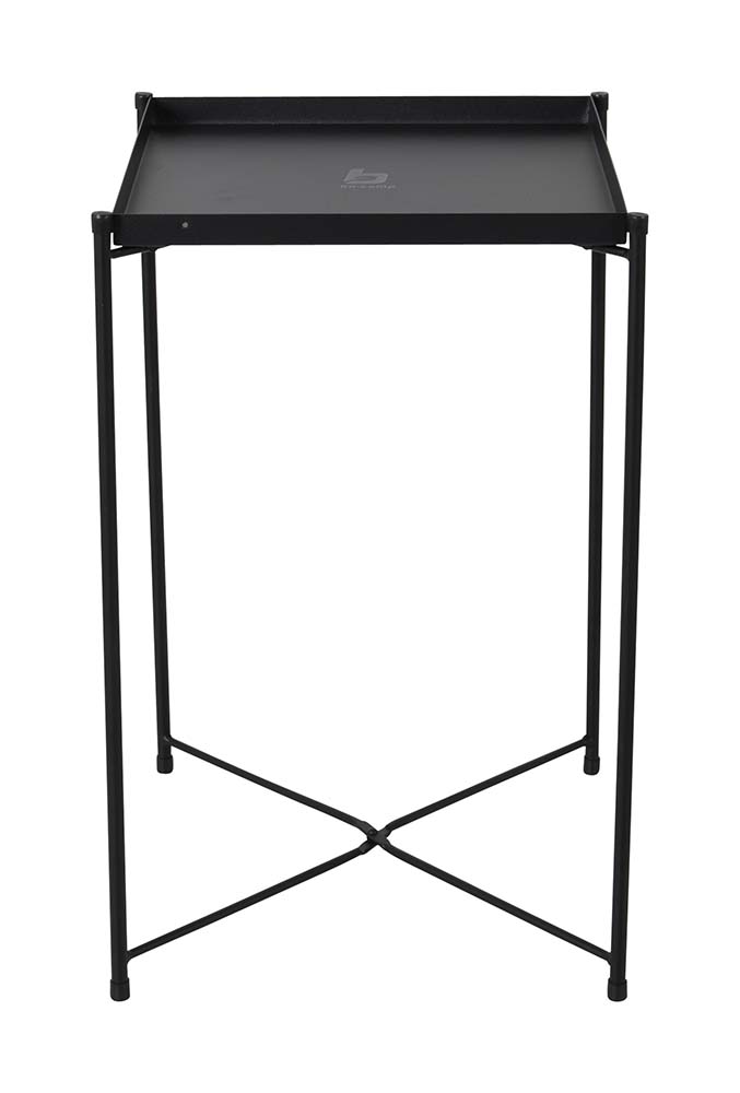 1404324 A compact and trendy side table from the Industrial collection. The table is compact portable through the foldable steel legs. The steel top of this table is removable and can  also be used as a serving tray. Not only very practical but also decorative for indoors and outdoors, at home or while traveling.