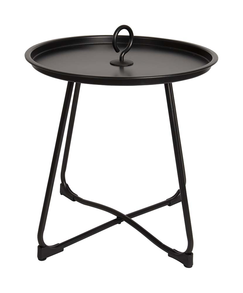 1404328 A hip and sturdy side table. The handle makes the table a real eye-catcher. In addition, the handle can be unscrewed so that the tabletop is removable and the legs can be folded compactly. The side table can be used outside in the garden or camping, at home in the living room or on the balcony.