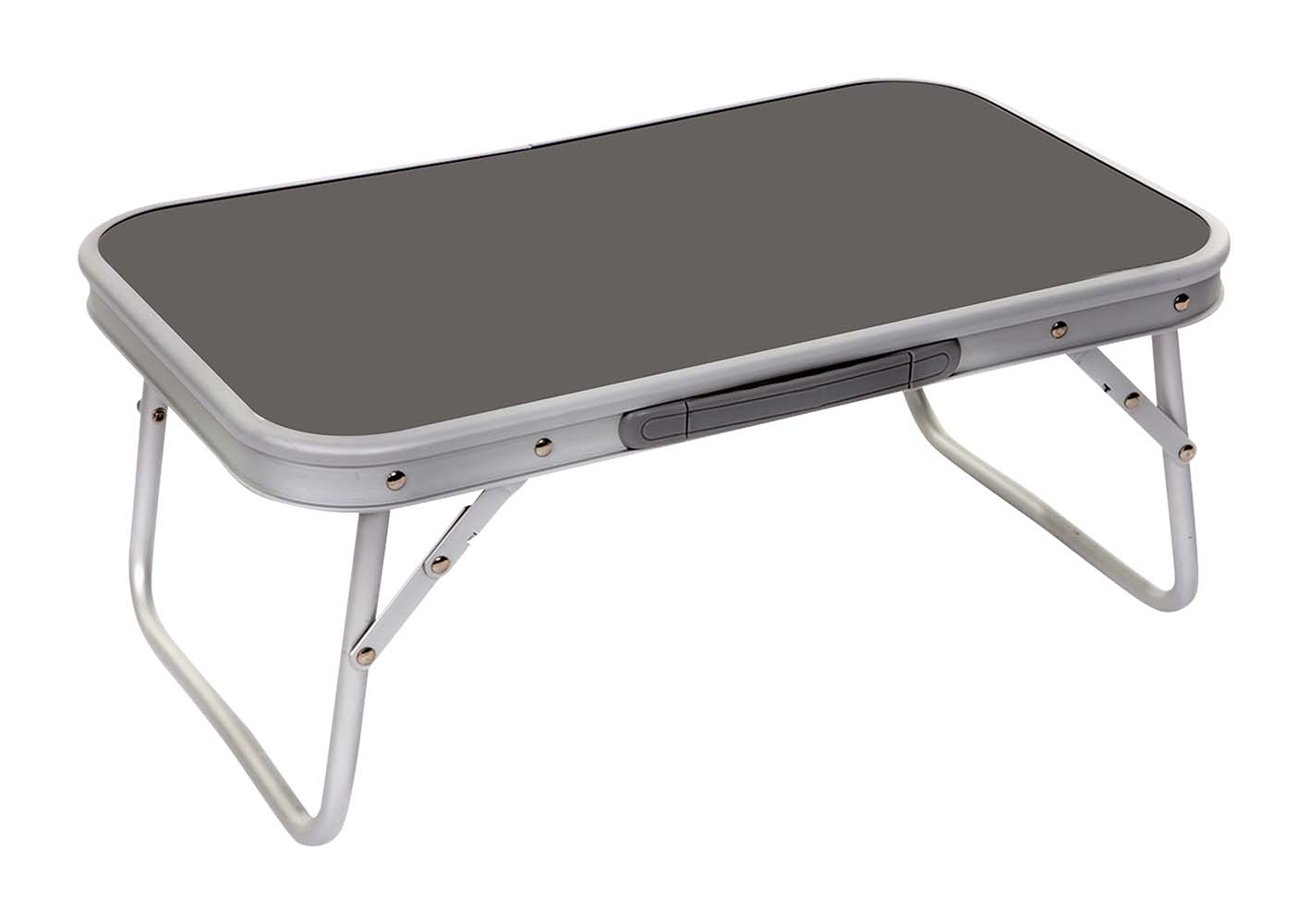 1404359 An extra low and compact table. This folding table is a low model with folding legs. Made from sturdy and light weight aluminium Folded up (LxWxH): 56x34x3.5 centimetres.