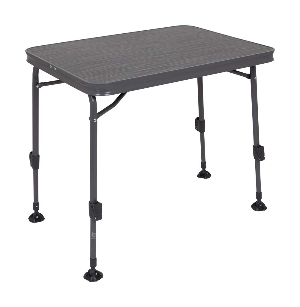 1404481 Tafel Logan is erg stevig en is voorzien van een modern design. De campingtafel is van hoge kwaliteit en is hittebestendig en waterproof.  Verder is de tafel voorzien van traploze verstelbare en verstevigde poten met stabilisatie, ideaal voor een ongelijke ondergrond (57/72 cm). Ook is de tafel erg licht gewicht, waardoor deze gemakkelijk is mee te nemen. Compact in te klappen: 60x80x4,5 cm.