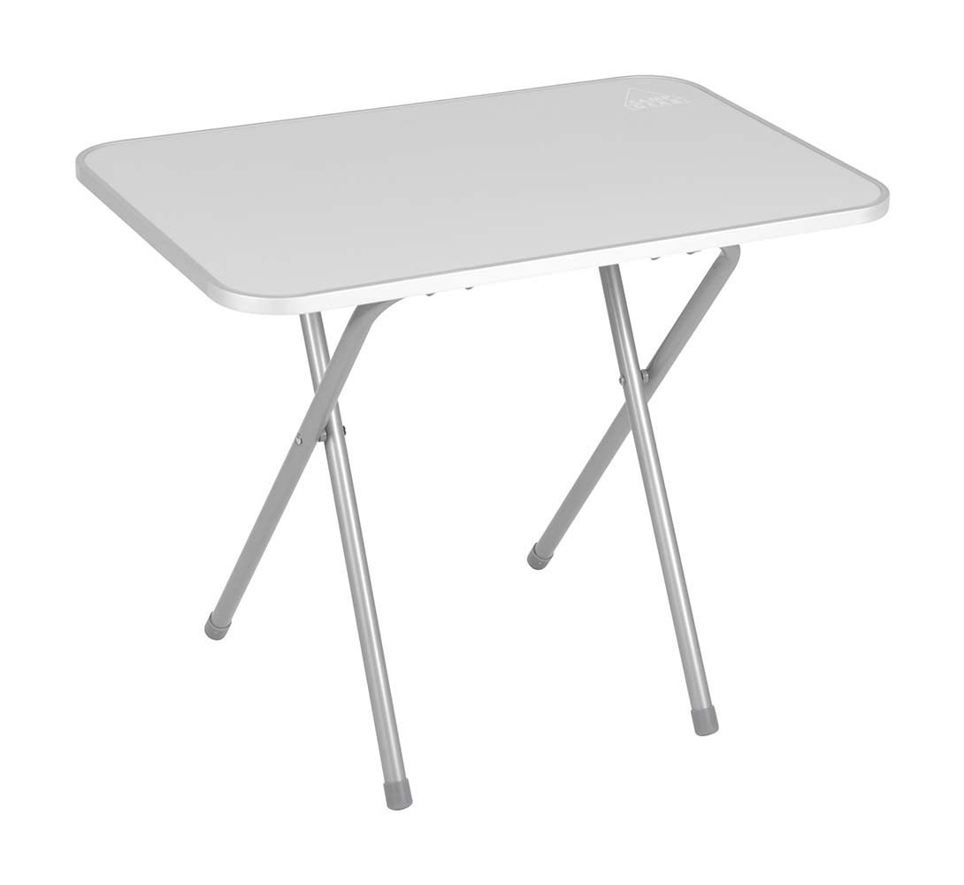 1405060 Een inklapbare tafel. Deze campingtafel beschikt over een stalen frame en een MDF blad. Daarnaast is het tafelblad beter bestand tegen water door de dichtgesealde randen en de aluminium stootrand. De tafel is eenvoudig in te klappen.