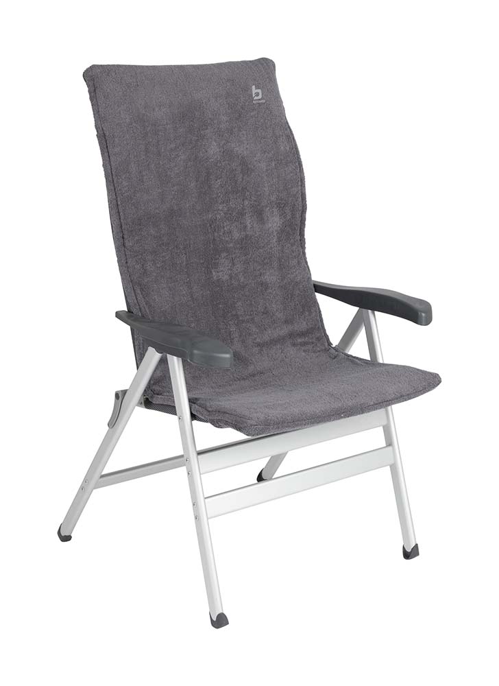1849297 Een extra zachte stoelhoes voor (kampeer)stoelen. Deze universele hoes zorgt voor optimaal zitcomfort en biedt bescherming aan de stoel. Extra comfortabel door het gepolsterde badstof. De stoelhoes is universeel toepasbaar.
