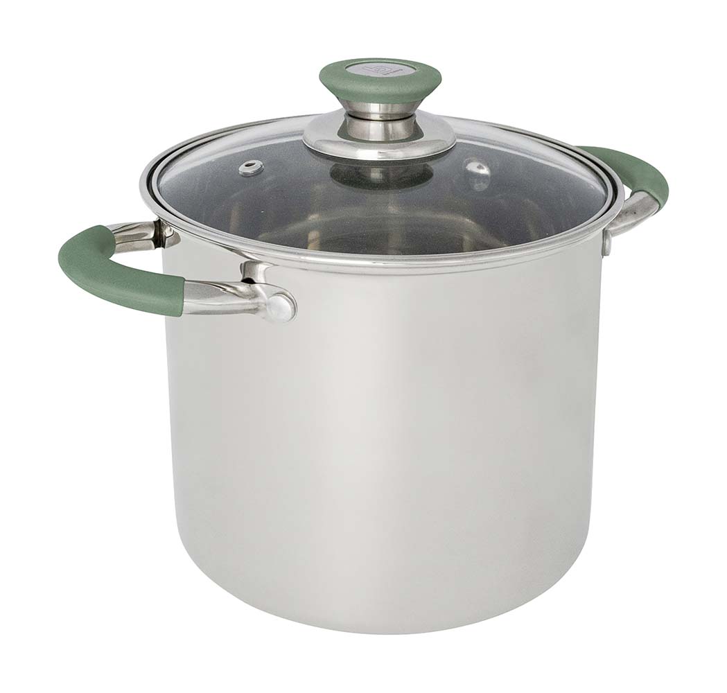 2100901 An extra sturdy stainless steel cooking pan. This luxurious pan has solid and heat-resistant hand grips and a heat-resistant knob on the lid. This pan is small and high and thereby extremely suitable for the limited space on gas burners Can be used on gas, ceramic and electrical heat sources.