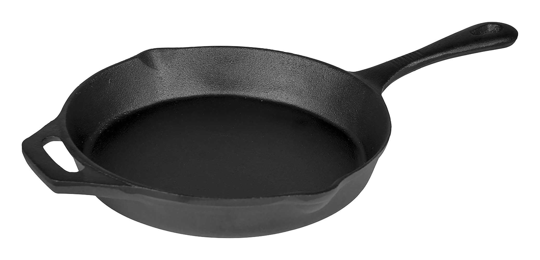 2122425 A traditional and multifunctional cast iron frying pan. This cooking pan is extremely suitable for preparing meals over an open fire or hot coals. The solid cast iron ensures optimum heat distribution.