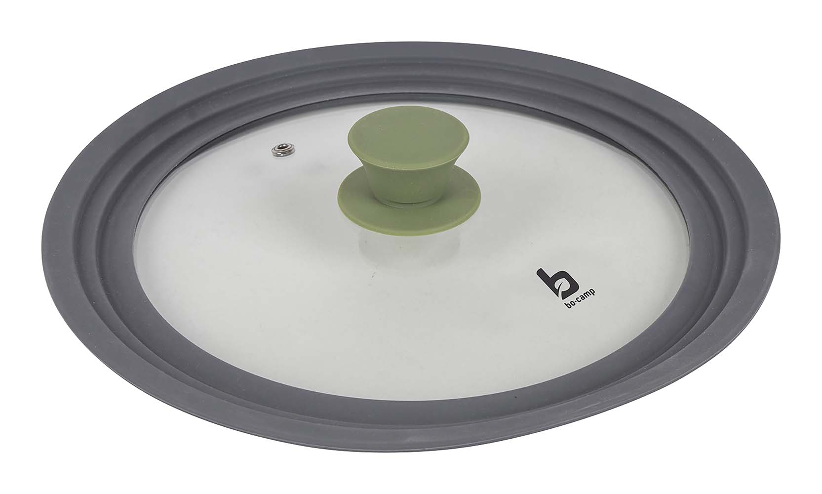 2304355 A glass lid for pans. With a silicon edge and a silicon knob. The lid fits all pans with a diameter of 24, 26 or 28 centimetres.