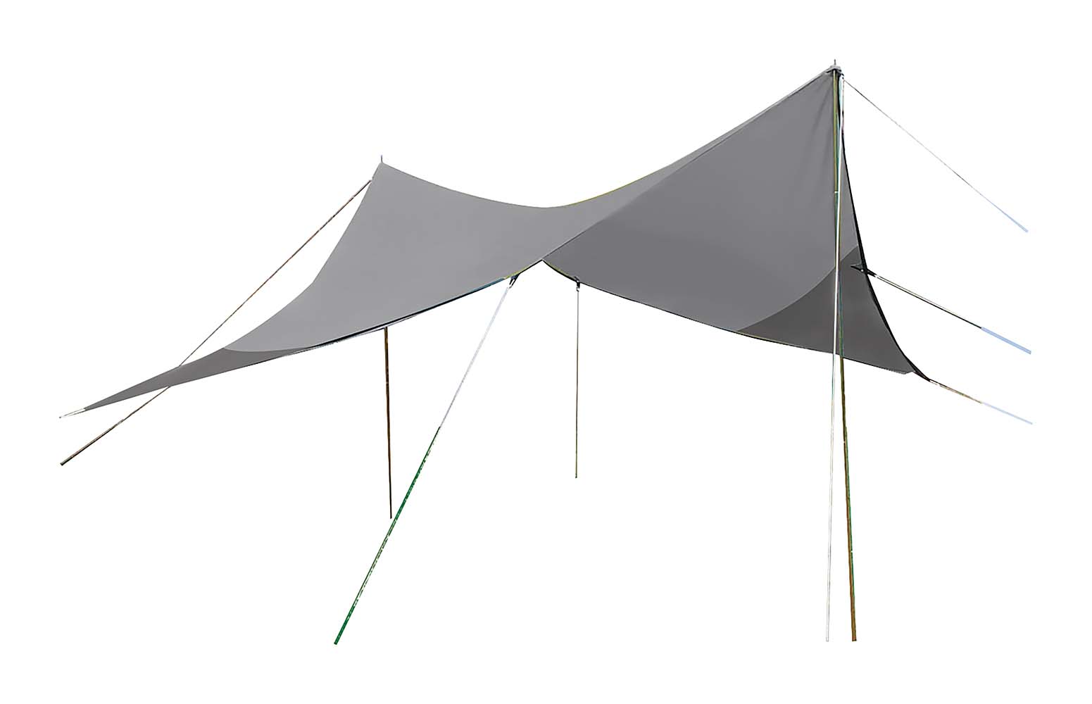 4471493 A 4-sided tarp. To be used in the shape of a diamond or in the shape of a square. Creates quickly and easily a canopy and a shaded area. This tarp is waterproof due to the 150D polyester fabric with PU coating and a water column of 2000 mm and provided with a UV-resistant coating. Easy to hang at the desired location with the supplied guy ropes and pegs. Includes handy carrying bag (tarp poles not included).