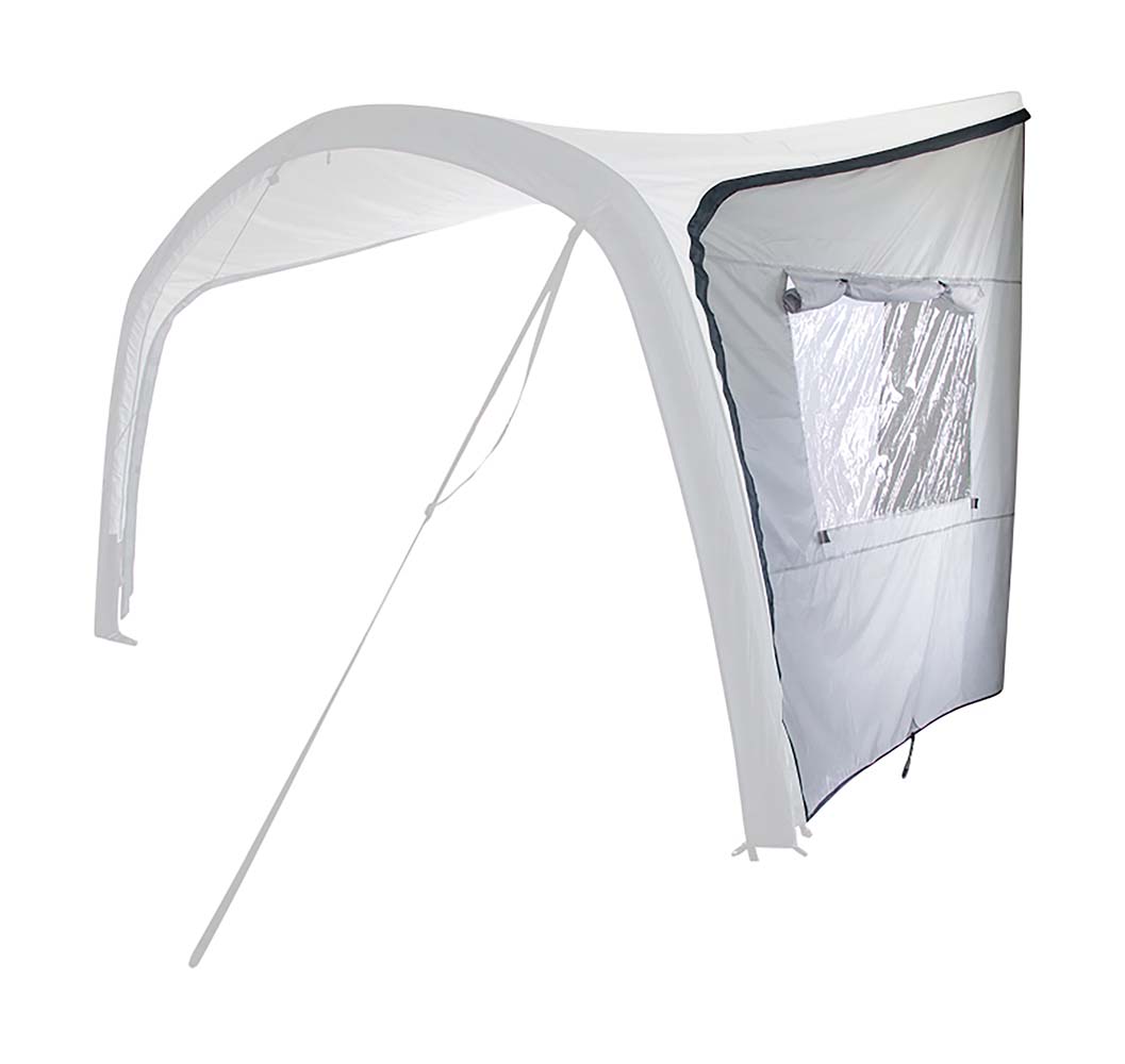 4471542 A side wall with window for Bo-Camp caravan awning air 4471546. A set of 2 pieces. Made of luxury 150D Polyester including UV resistant coating. Keeps wind and rain out and provides extra privacy. Very easy to attach with zipper.