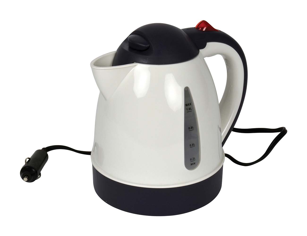 5110175 A compact kettle. Ideal for in the car, boat or caravan due to the fused 12-volt car connection. The kettle has an automatic shut-off and boil-dry protection.