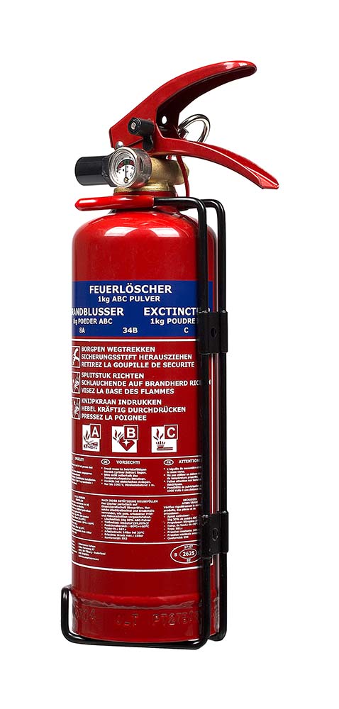 5301856 This fire extinguisher has a 1 kg capacity and is suitable for fire classes 8A, 34B and C. The powder extinguisher has a strong extinguishing capacity and is supplied with mounting material. Ready for use at home and on the road.