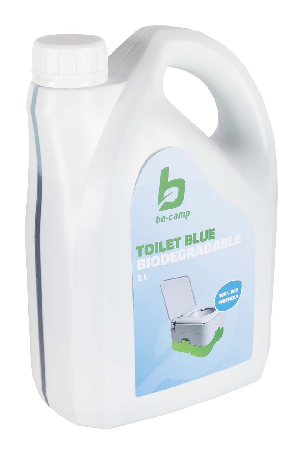5507100 De Bo-Camp toiletvloeistof Blue is een milieuvriendelijke en extra geconcentreerde toiletvloeistof met een heerlijk frisse geur. De toiletvloeistof is geschikt voor dagelijk gebruik voor de afvaltank van een chemisch toilet. De vloeistof is biologisch afbreekbaar en onderdrukt onaangename luchtjes, bevordert de afbraak van vaste bestanddelen en toiletpapier, reduceert gasvorming en houdt de afvaltank fris en schoon. Een flacon van 2 liter is geschikt voor ca. 20 keer navullen.