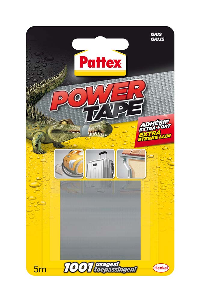 5712186 Pattex Power tape voor als het echt vast moet zitten. De tape is geschikt voor 1001 toepassingen binnen- en buitenshuis en daarnaast supersterk en bestand tegen water- en luchtdruk. Scharen zijn overbodig want Pattex Power Tape kan met de hand worden afgescheurd!