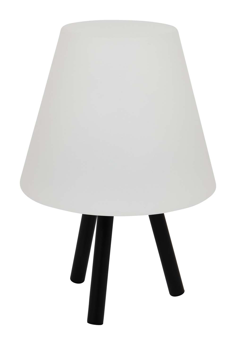 5818617 A sturdy lamp from the Industrial collection. It features 3 black aluminum legs. The lamp gives a pleasant light due to the LED with a warm light color and the white matte shade. It can be used in three light modes: 20%, 50% and 100%. The lamp comes with USB cable and equipped with a Li-ion battery.