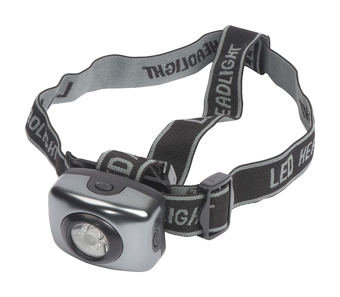 5818831 A handy head lamp. Handy for lighting when you need to keep your hands free. The lamp can be used in three lamp modes: 50%, 100% and flashing. The head band can be used universally due to the elastic and adjutable bands. Works with 3x AAA batteries (not included). Burning time: 90-24 hours Light Output: 50-150 lumen