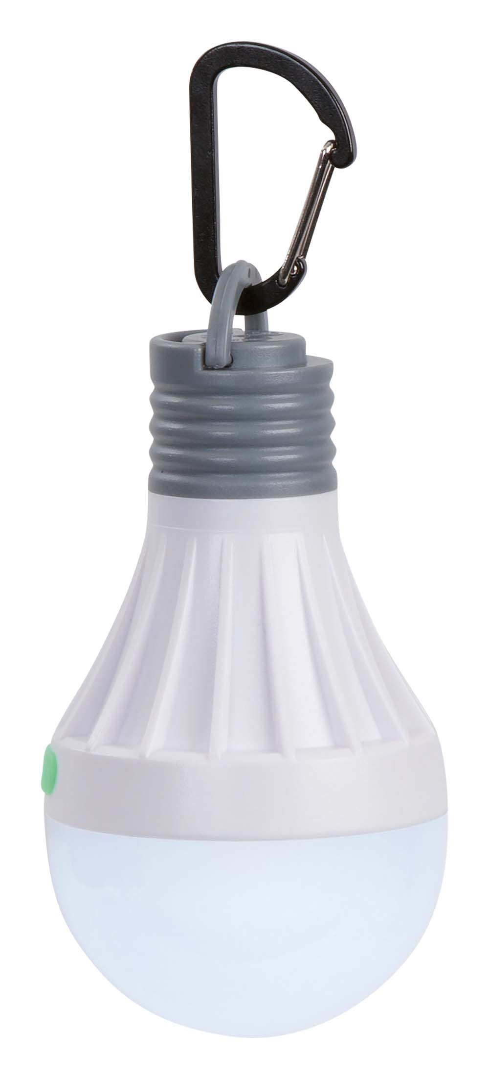 5818854 Een hanglamp in de vorm van een gloeilamp. Deze waterdichte hanglamp beschikt over een LED en is in 3 lichtstanden te gebruiken: 50%, 100% en knipperstand. De lamp is snel en gemakkelijk op te hangen met de karabiner, en kan ook met een magneet aan bijvoorbeeld een ijzeren wand bevestigd worden. Werkt op 1x AA batterij (niet inbegrepen). Brandduur: 20-8 uur. Lichtopbrengst: 15-35 lumen.