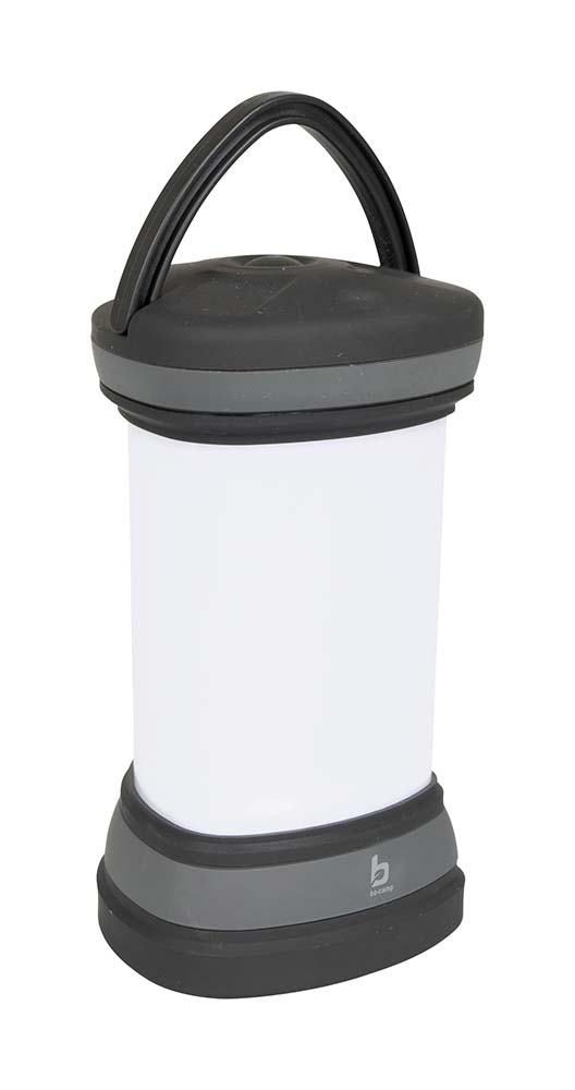 5818895 "A stylish and compact table lantern. This triangular lamp can be mounted in many locations using the mounting hook. This lamp can also be used in a standing position. The high power LED lighting can is steplessly adjustable. The non-slip 'rubberised' housing provides good grip and matte white cap for a warm light colour. Works with 3x AAA batteries (not included). Light Output: 15-180 lumen"