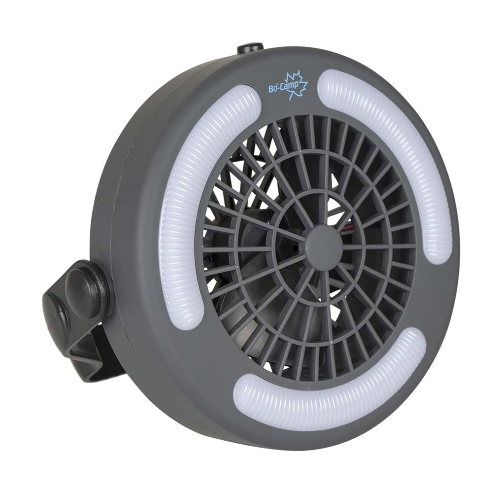 5819200 A handy fan and hanging lamp in one. The lamp/fan can be easily hung using the hook. Has 3 settings; lamp and fan at the same time, lamp and fan separately. Works on 3x AA batteries (not included).