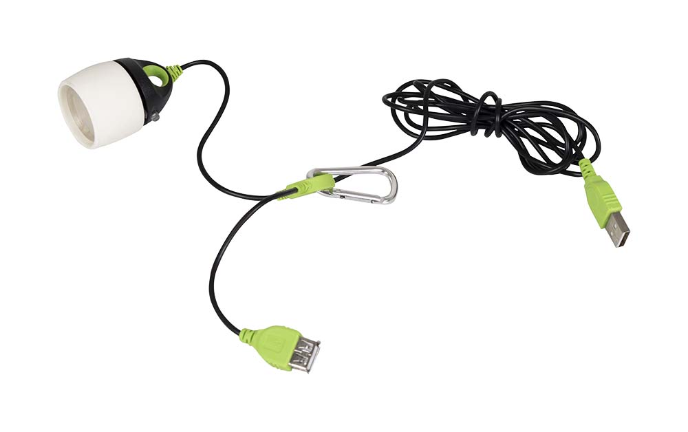 5819210 A linkable tent lamp. The tent lamp works via a USB connection. The lamp can easily be connected to other Bo-Camp Vipe lamps. Easy to hang using the included carabiner.