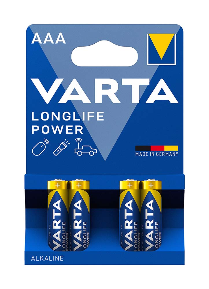5919212 4 AAA High Energy Alkaline batteries. Powerful energy for equipment with a flexible high power requirement. With a guaranteed storage time of 10 years. 1.5 Volt.