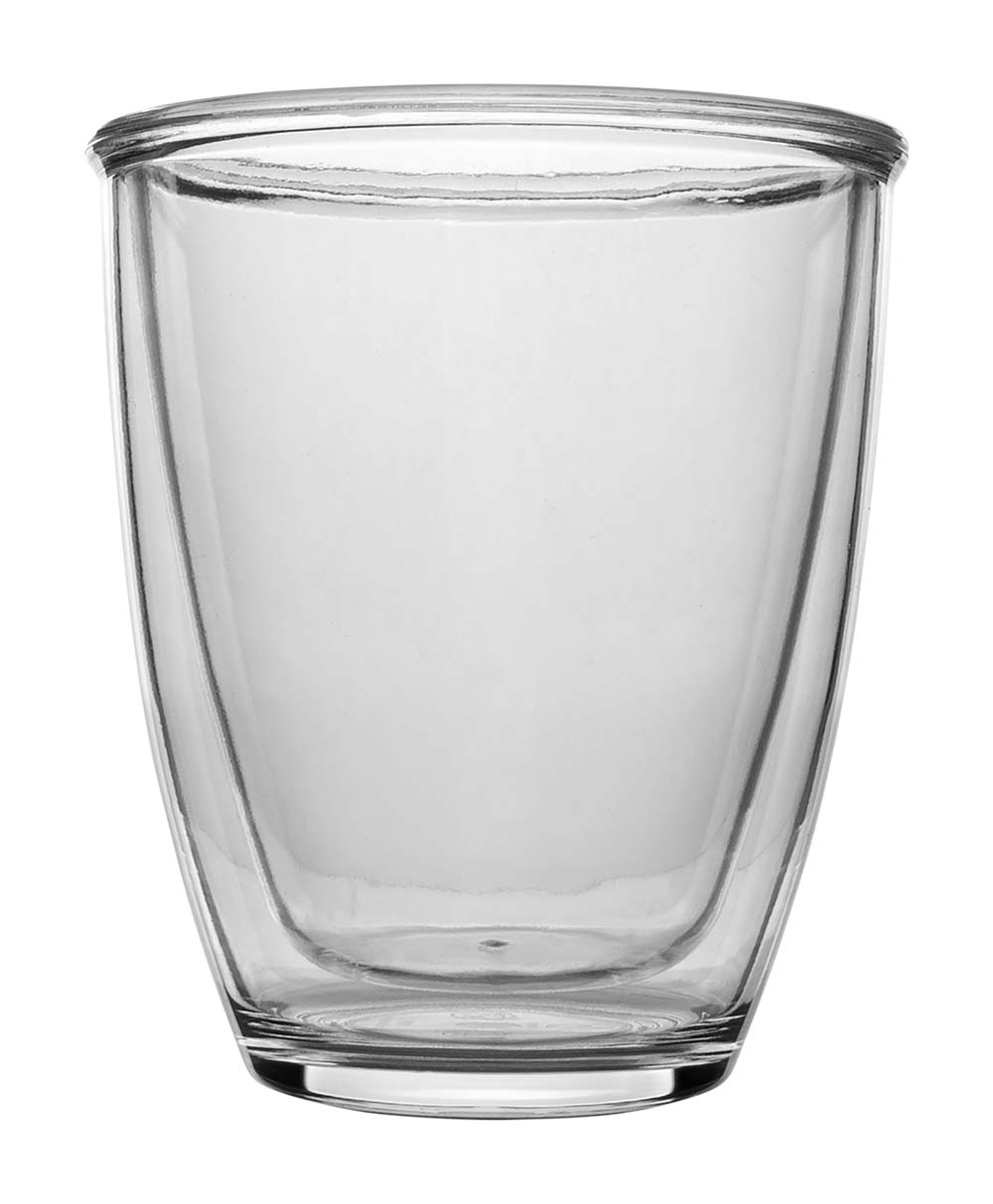 6101425 Zeer handig dubbelwandig glas. Het dubbelwandige glazes heeft een aantal voordelen. Zo zorgt de lucht tussen de 2 wanden voor een isolerend effect. Hierdoor blijft het drinken in het glas langer warm. Daarnaast zorgt de extra wand ervoor dat het glas met warm drinken makkelijk vastgehouden kan worden. De buitenste wand wordt namelijk niet zo warm. De glazen zijn gemaakt van polycarbonaat, hierdoor zijn ze zeer sterk en vrijwel onbreekbaar. Dit glas wordt per stuk verkocht. Ook verkrijgbaar in een set van 2 stuks.