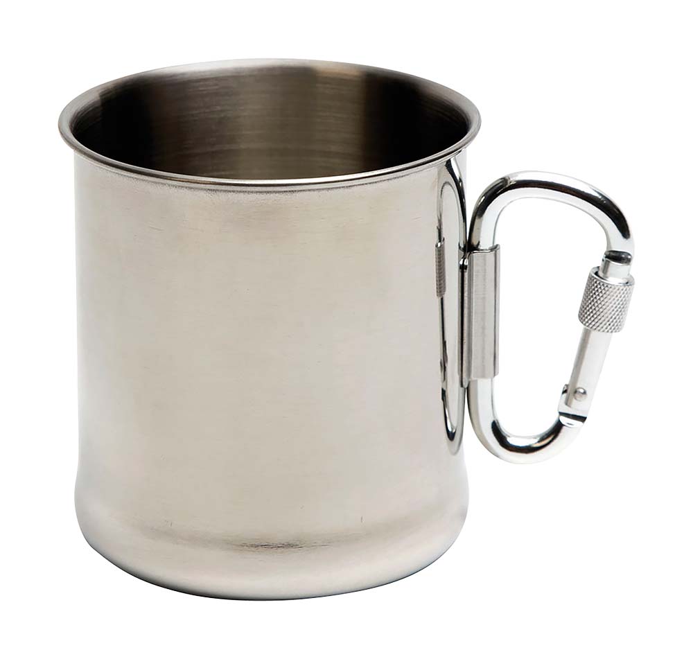 6101578 A sturdy cup. Due to the carabiner hook this cup is easy to attach to your belt or backpack. The carabiner hook can be folded in, making it more compact for storage.