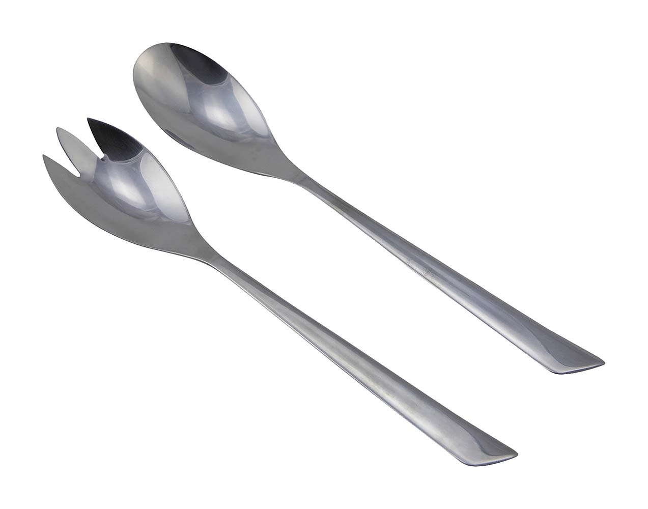 6102224 This silver salad cutlery gives your table a stylish look. The cutlery has a high-quality finish and is made of stainless steel. It is a 2-piece set and is dishwasher safe. Use this silver set for camping, at home or in the garden. Also the cutlery is easy to use!
