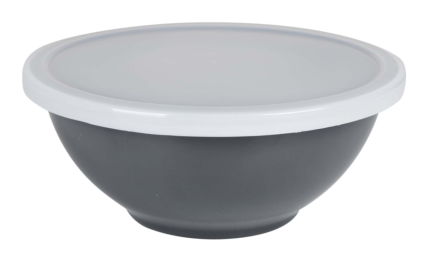 6181255 A round bowl with lid. The bowl is made from 100% melamine and has a synthetic lid. This high-quality melamine bowl is virtually unbreakable and very light weight. The bowl is also scratch resistant and dishwasher safe.