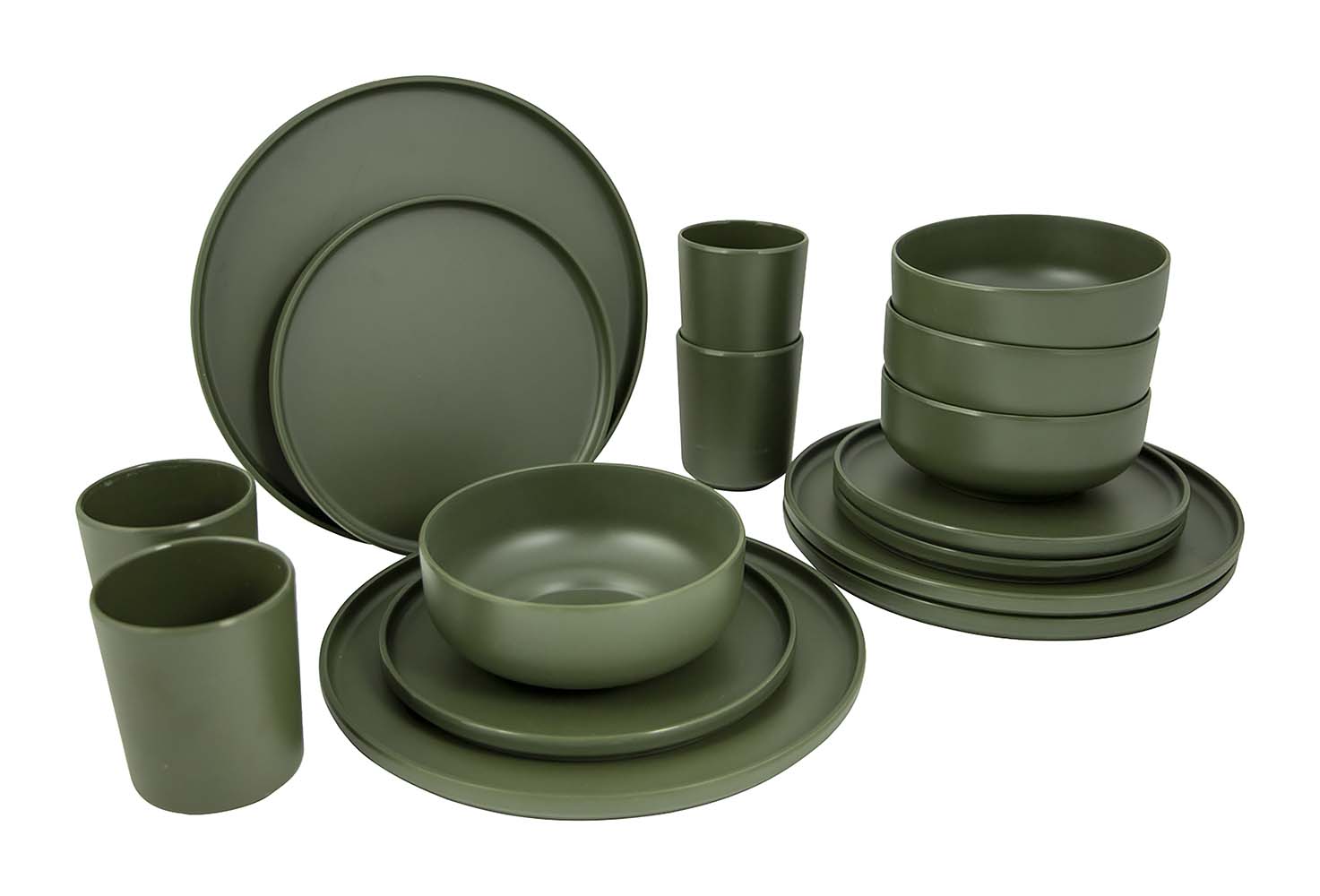 6181452 This Industrial Patom dinnerware set has a robust look. The green dinnerware has a sturdy look with raised edge. Besides the beautiful design, the dinnerware is very light and sturdy. The dinnerware is good to use on the campsite, as it is virtually unbreakable, shatterproof and scratch-resistant. The dinnerware can also be used perfectly at home. The 16-piece set is made of high quality 100% melamine and is dishwasher safe and food approved. This stylish set is suitable for 4 people and includes 4 dinner plates, 4 breakfast plates, 4 bowls and 4 mugs. Dimensions: Ø Plate: 26 cm. Ø Plate: 20 cm. Ø Bowl: 15 cm. Ø Mug: 8x10 cm. Content Bowl: 700 ml. Content Mug: 300 ml.