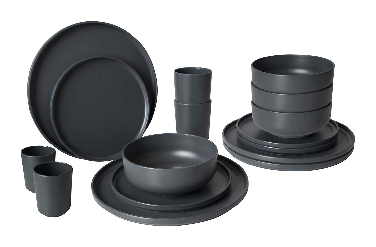 6181462 Bo-Camp - Industrial collection - Tableware - Patom - Melamine - 16 Pieces - Anthracite
