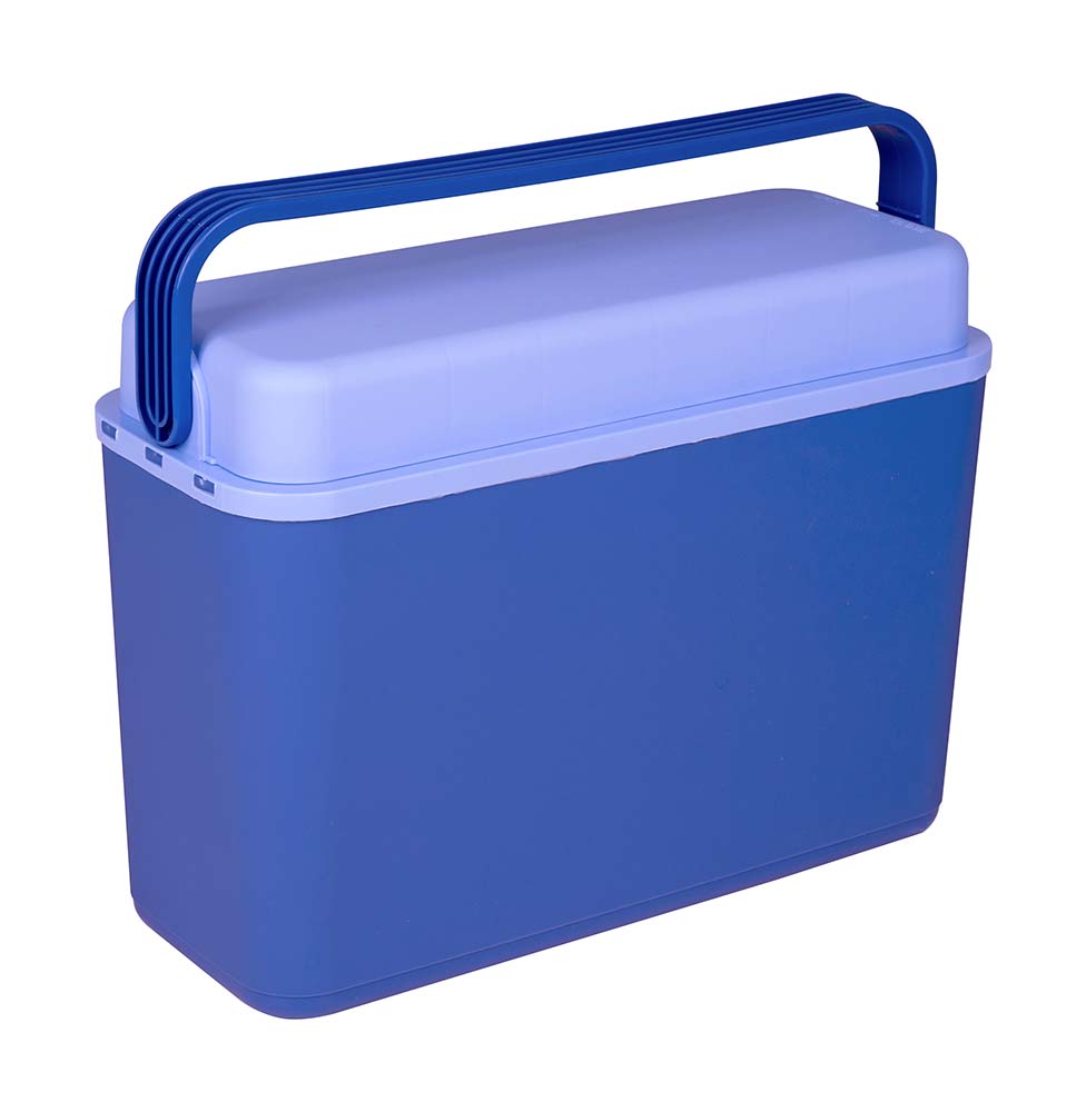 6702860 A lightweight and very compact cool-box. This cool-box has a compact format. This makes the cool-box ideal for behind the car seat, in the bicycle bag, a trip to the beach or to the park. The lid is locked to close the cool-box with the handle.