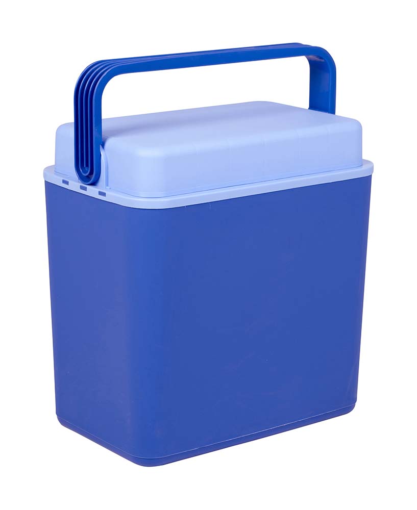 6702870 A handy cooler box with a 24 litre capacity. This cooler box cools for up to 10 hours when using ice packs. To seal the cooler box lock the lid with the handle There is enough space for up to six 2 litre bottles.
