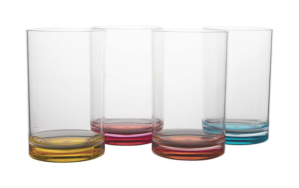 6910180 Een stijlvol waterglas in verschillende regenboogkleuren uit de Colour line collectie. Vrijwel onbreekbaar door hoogwaardig SAN materiaal. Bestaat uit een set van 4 stuks. Zeer gemakkelijk te reinigen en langdurig te gebruiken, wat het glas erg duurzaam maakt. Daarnaast is het waterglas erg lichtgewicht en krasbestendig. Inhoud: 320 ml.