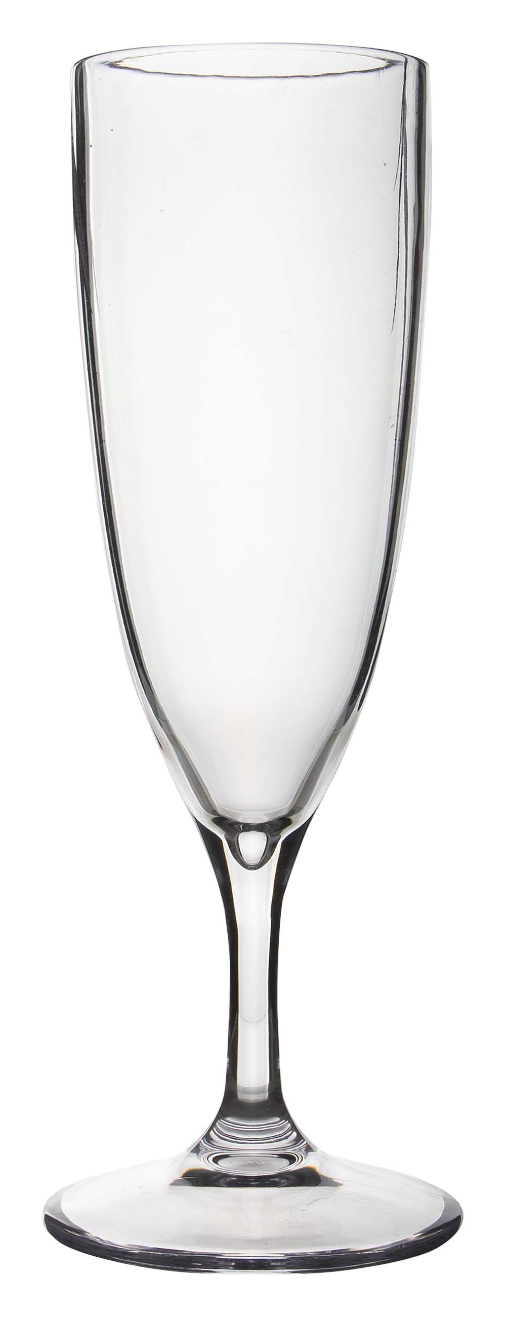 6969911 Een stijlvol champagneglas. Vrijwel onbreekbaar door hoogwaardig SAN materiaal. Zeer gemakkelijk te reinigen en langdurig te gebruiken, wat het glas erg duurzaam maakt. Daarnaast is het champagneglas lichtgewicht, krasbestendig en BPA vrij. Inhoud: 150 ml.