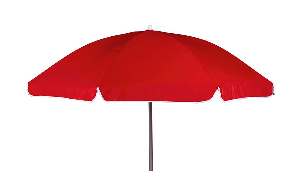 7267245 Een stevige parasol met stalen frame. Het 160 gr/m² polyester doek biedt bescherming tegen schadelijke zonnestraling. De steel is in hoogte verstelbaar en voorzien van een knikarm zodat het doek richting de zon kan worden gebogen. De steel van de parasol heeft een diameter van 25 millimeter.