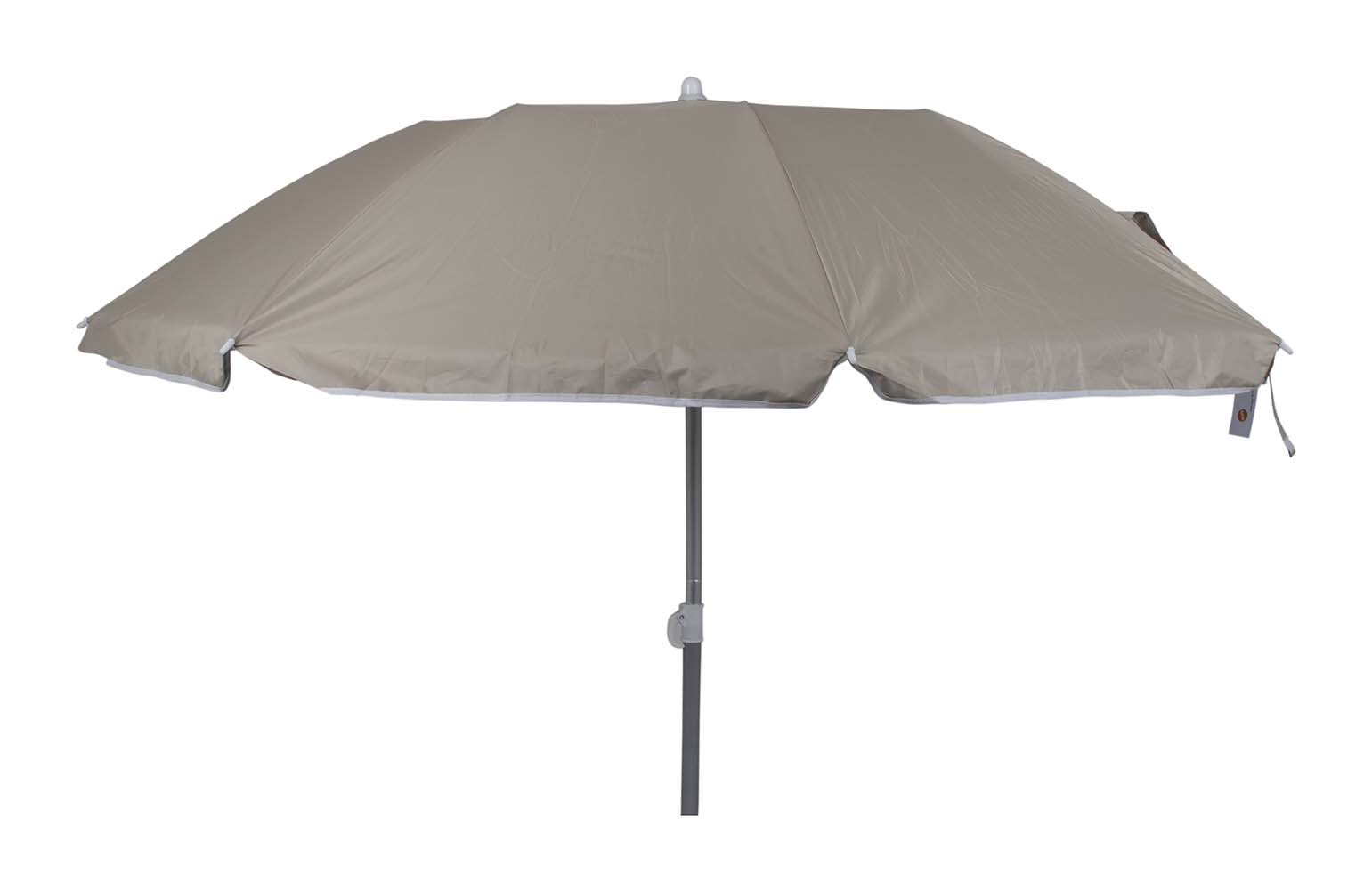 7267278 Een 3-delige parasol met met lichtgewicht aluminium frame. In hoogte verstelbaar. Zeer gehikt voor in het zand, in een parasolvoet of in een tafelopening. De parasol is erg compact (Ø 13x67,5 cm) dus gemakkelijk mee te nemen. Daarnaast is de onderzijde voorzien van een zilvercoating voor extra UV wering. De steel van de parasol heeft een diameter van 25 millimeter.