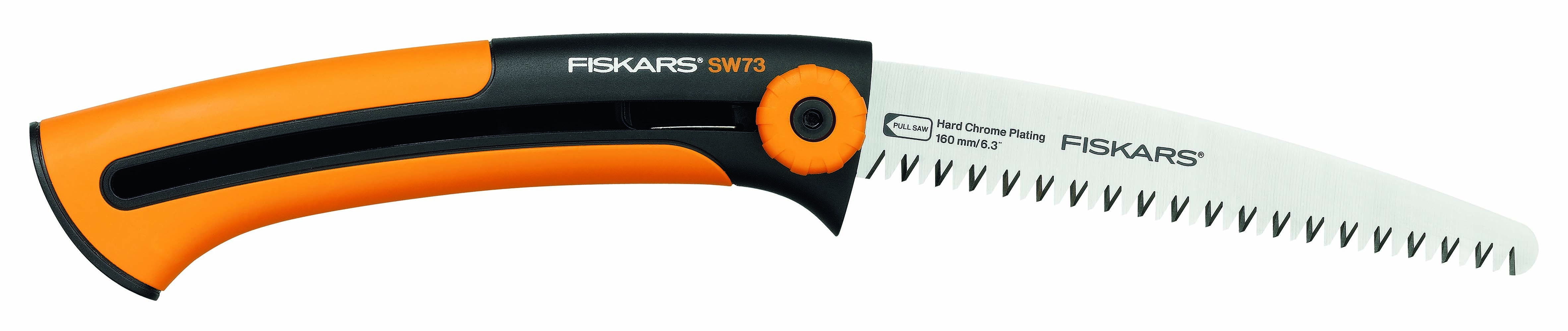 7518015 A strong retractable saw. Thanks to the fully retractable blade and handy belt clip, the saw is safe and always within reach. The cleverly designed blade with double serrations ensures a quick and efficient operation. Ideal for trimming shrubs, tree pruning and limbing branches. This saw has an excellent grip thanks to the comfortable and ergonomically designed soft grip handle with finger protection.