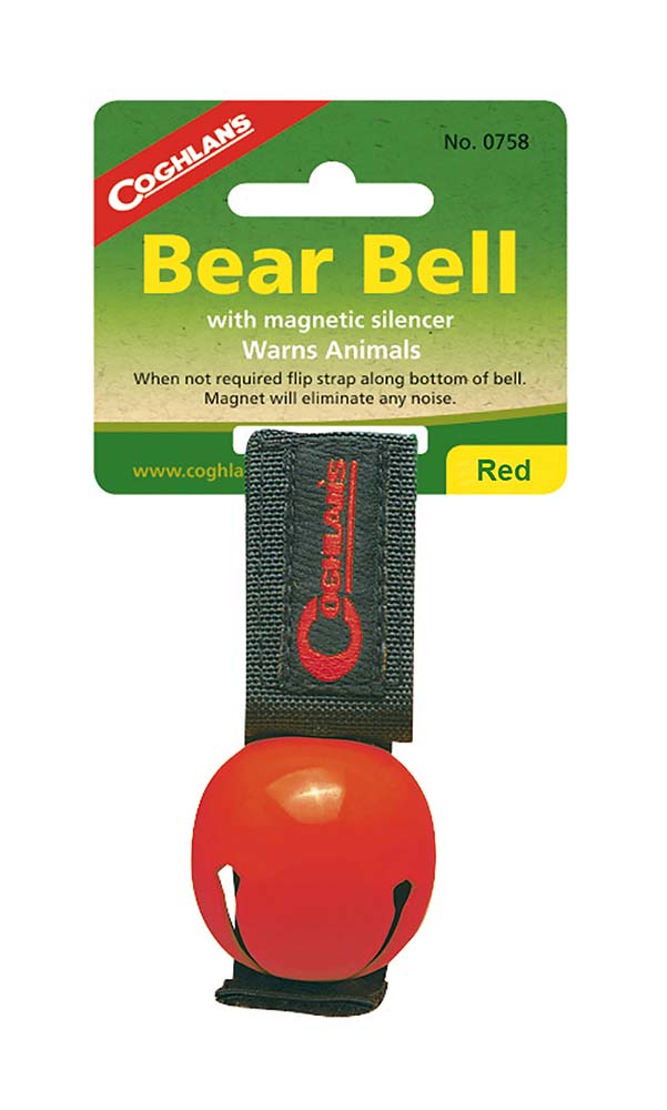 7690756 "A bear bell for personal safety. Important for taking with you when hiking, walking or backpacking in countries where bears may possibly roam. This bell is easy to attach to luggage or clothing. The bear bell alerts bears of your presence from a distance. With a magnet to stop the bell from ringing when it's not needed. The bear bell is small and lightweight, making it easy to take along."