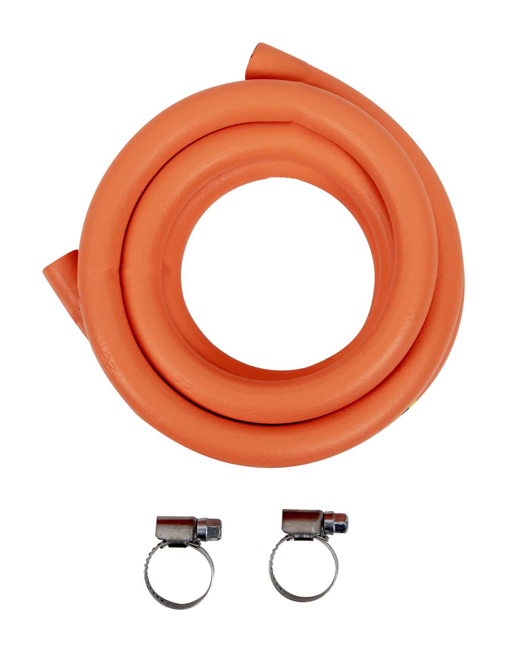 8420750 A gas hose with 2 hose clamps. Suitable for propane and/or butane gas and to be used for among others, cooking devices, gas barbecues, heaters and such. The gas hose can be used in temperatures from -30 degrees Celsius and a gas pressure up to 20 bar (2mpa). The length of the gas hose amounts to 1.5 meter, the inner diameter is 15 mm. Meets the EN 16436 class 2 standard.