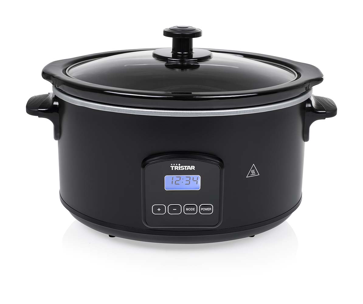 8500501 "A stylish slow cooker that slowly cooks dishes and preserves nutrients. Ideal if you don't have much time to cook, but want to put a healthy meal on the table. The 4.5 liter ceramic inner pan is suitable for the whole family. Equipped with a warming function to keep your dish fresh and at the right temperature. Extra safe thanks to overheating protection and non-slip feet."