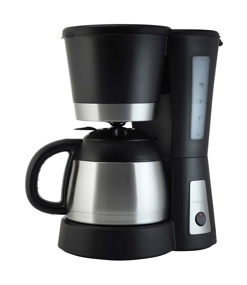 8500562 Stylish coffee maker with thermos carafe. This coffee maker is suitable for making 8-10 cups of coffee each time. The double-wall insulation carafe keeps coffee fresh and warm for 3 hours. The coffee maker also has an anti-drip system, water indicator and a permanent, removable filter. 800 Watts, 230 Volts.